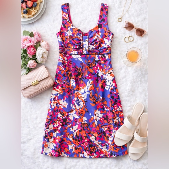 Donna Ricco New York Floral Fit & Flare Dress | Size 8 | Pink Blue Orange - Picture 3 of 14